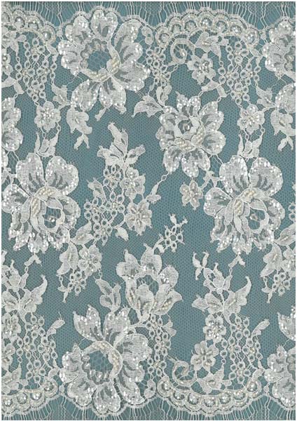 Beaded Sequin French Chantilly Edging - Ivory